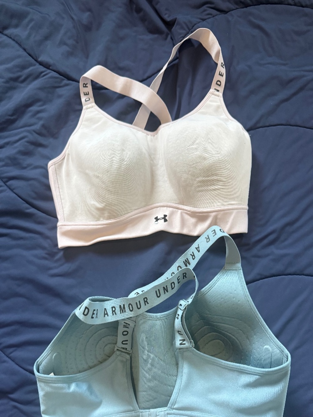 Under Armour HeatGear Sports Bra Bundle 2 XL Fitted Aqua & Blush Pink